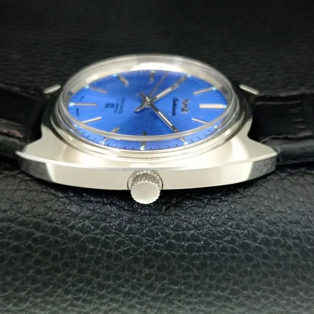 Vintage 1982 HMT Manual Wound Mens Silver Watch & Blue accents